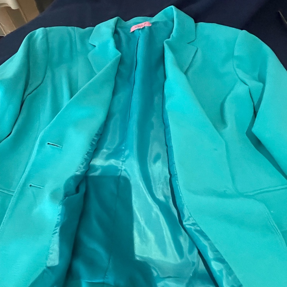 Eliza J Teal jacket and Multicolor Watercolor Floral Dress - Picture 11 of 13